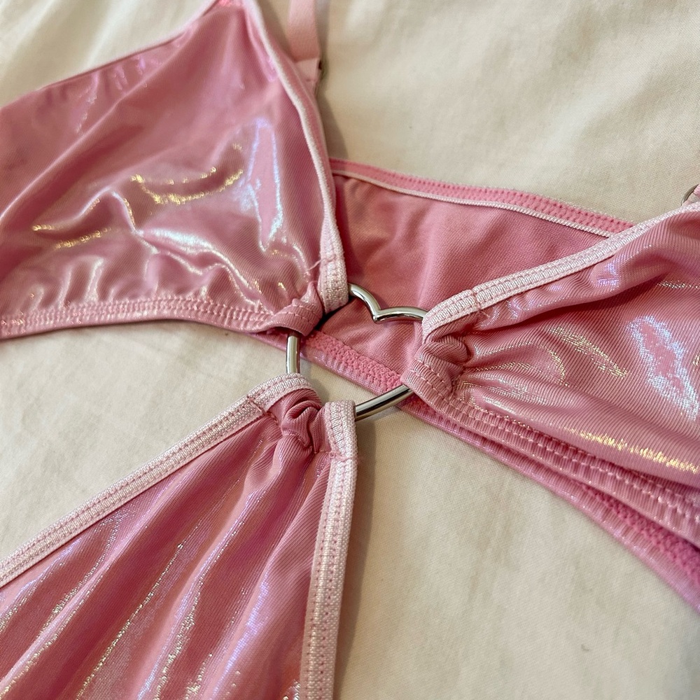 Sugar Thrillz Pink Fairy Iridescent Bodysuit with Heart detailing and ruffles